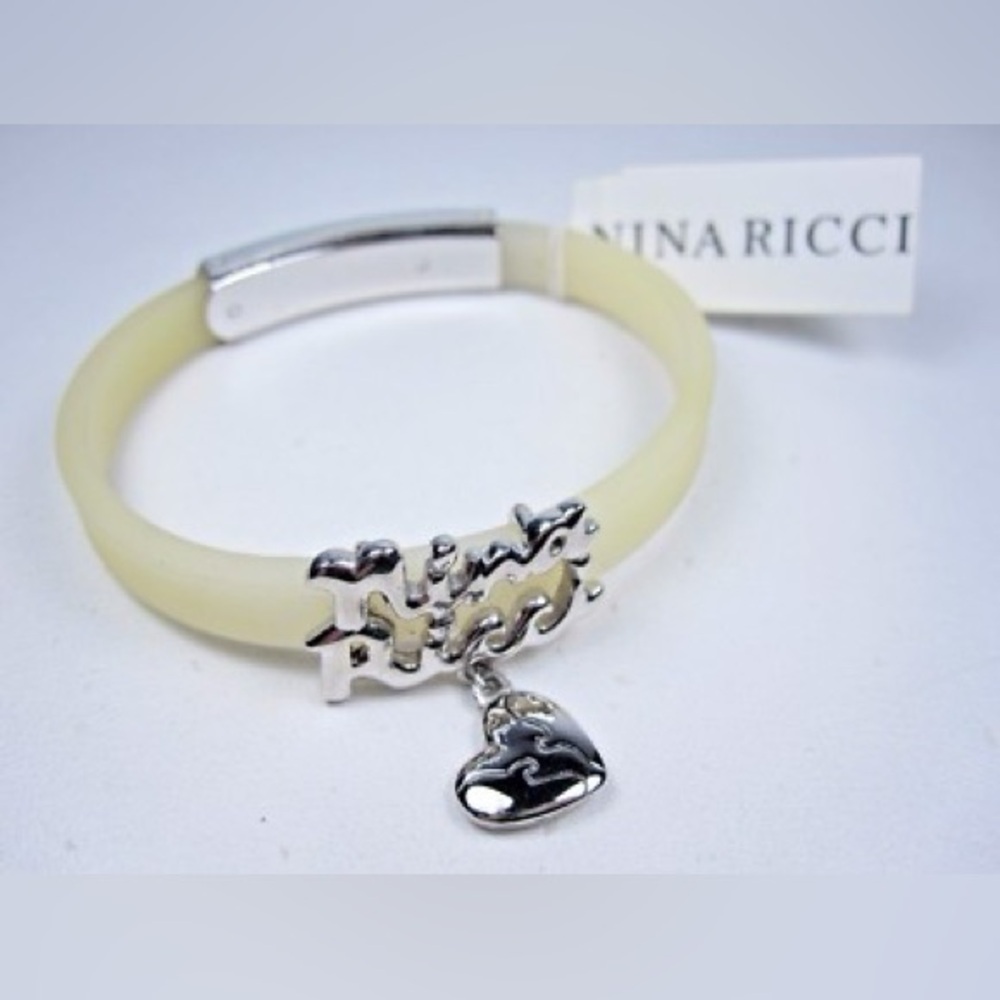 Nina Ricci White Silicone Bracelet w/ Dove Heart Charm | Adjustable 6.75–7.5”